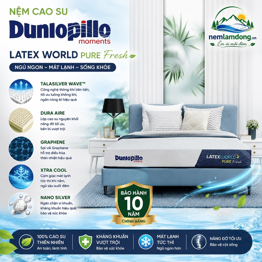 Nệm Cao Su Dunlopillo Latex World Pure Fresh Giảm 30%