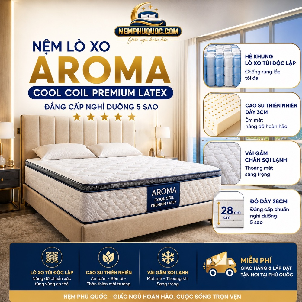 Nệm Lò Xo Aroma Cool Coil Premium Latex | Nệm Phú Quốc
