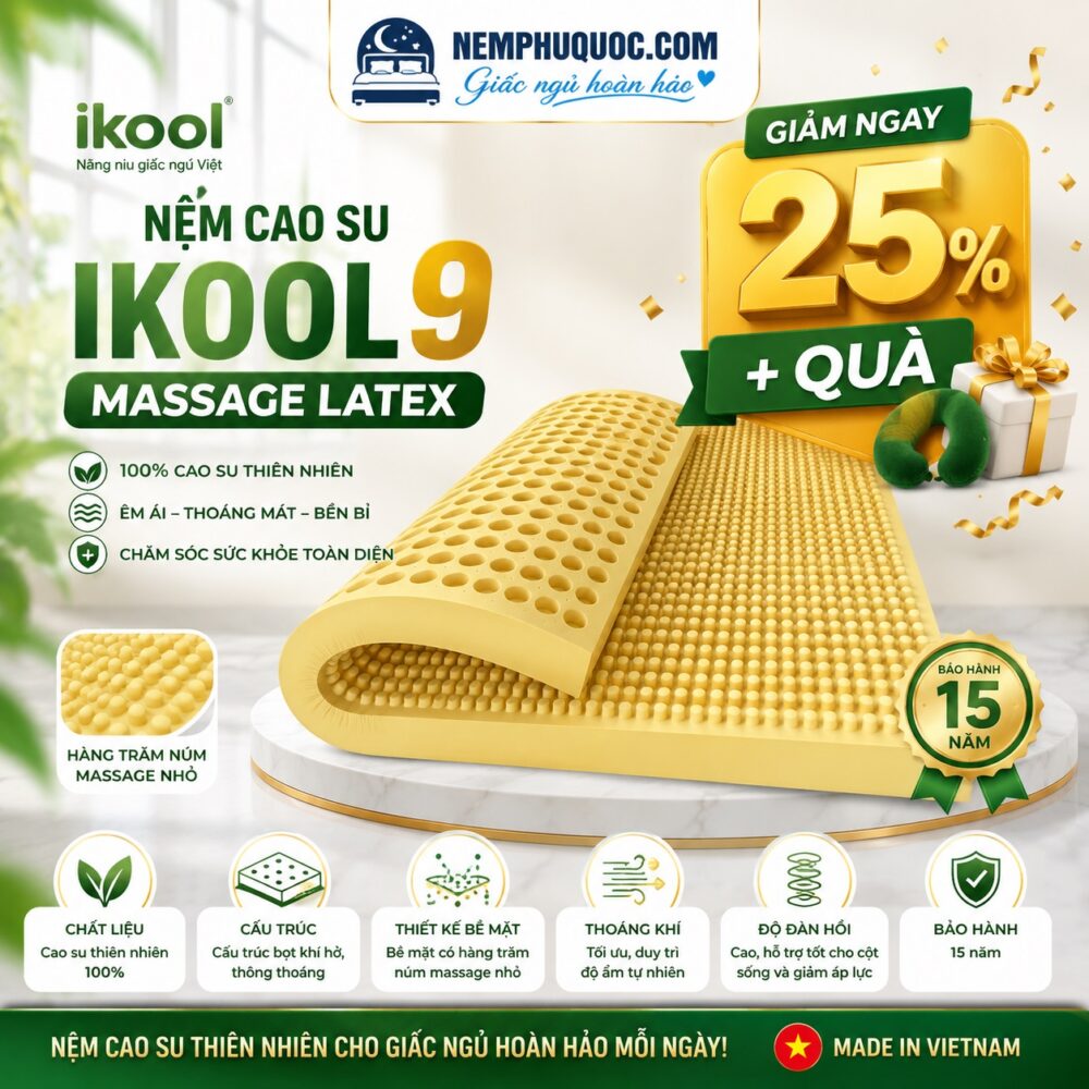 Nệm cao su Ikool 9 Massage Latex tại Nệm Phú Quốc