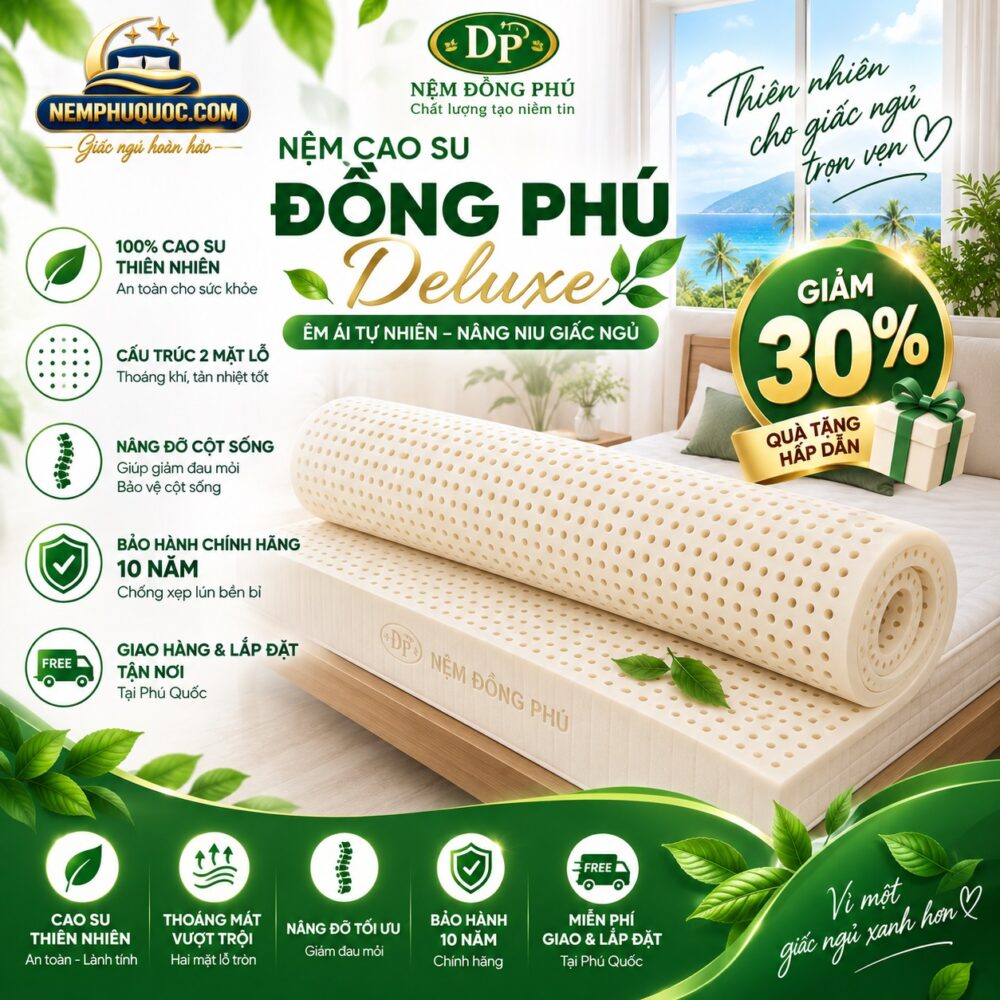 Nệm Cao Su Đồng Phú Deluxe Giảm 30% | Nệm Phú Quốc