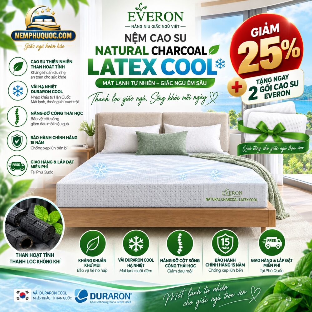 Nệm Cao Su Everon Natural Charcoal Latex Cool Giảm 25%