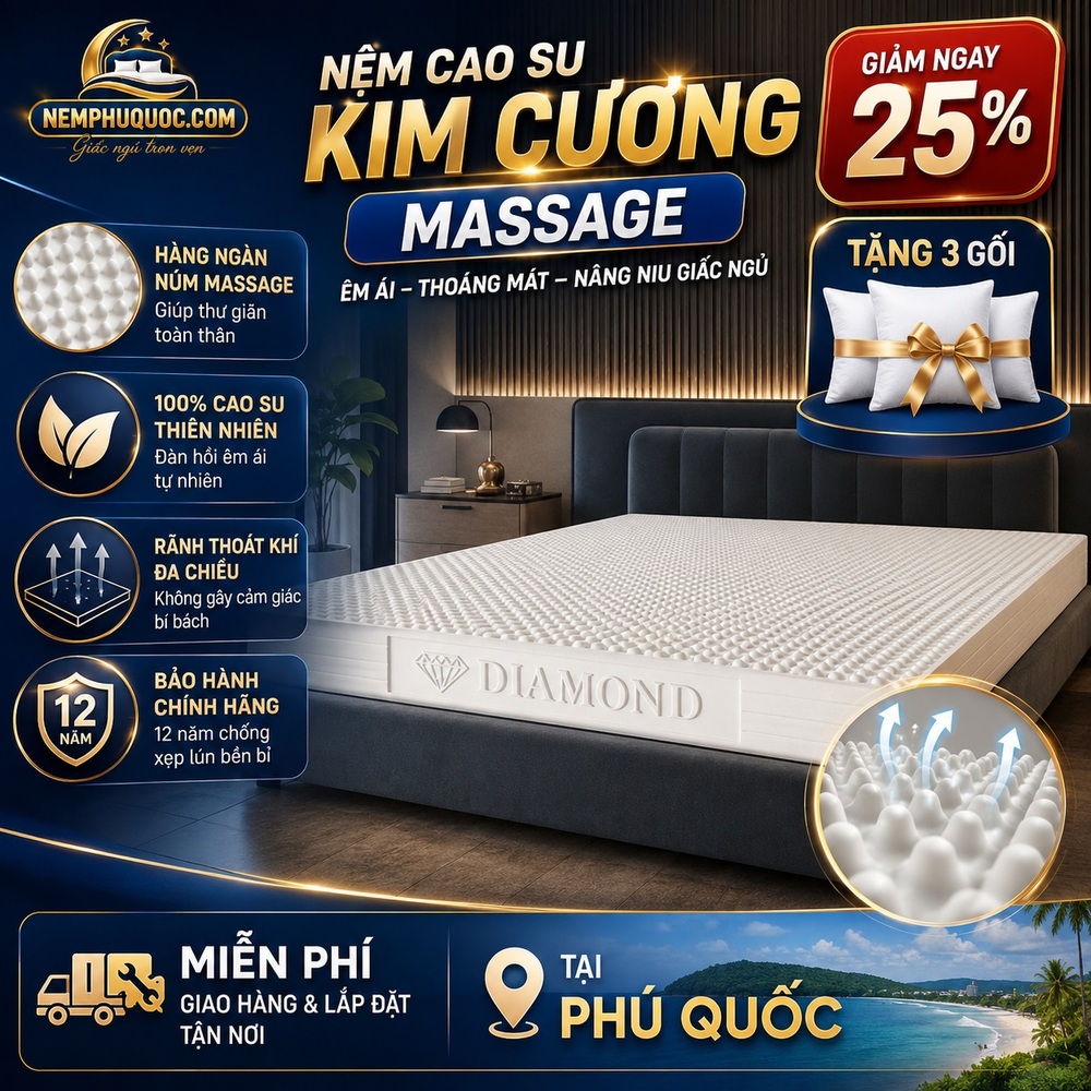 Nệm Cao Su Kim Cương Massage Giảm 25% | Nệm Phú Quốc
