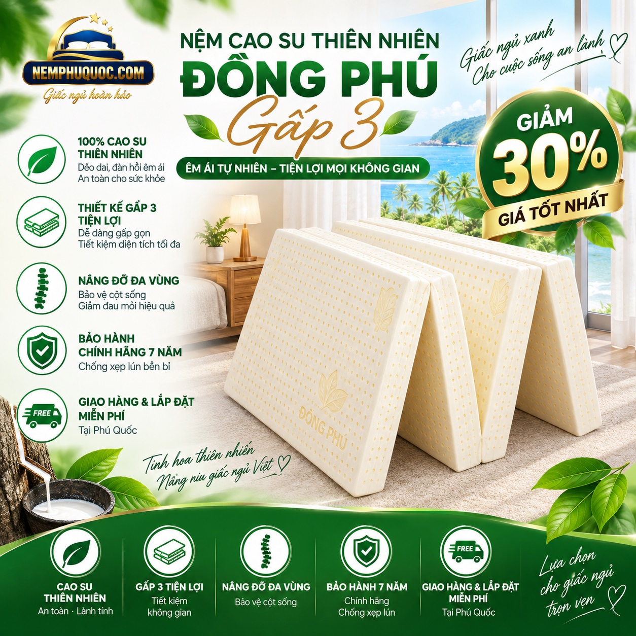 Nệm Cao Su Thiên Nhiên Gấp Đồng Phú Giảm 30% Giá Tốt