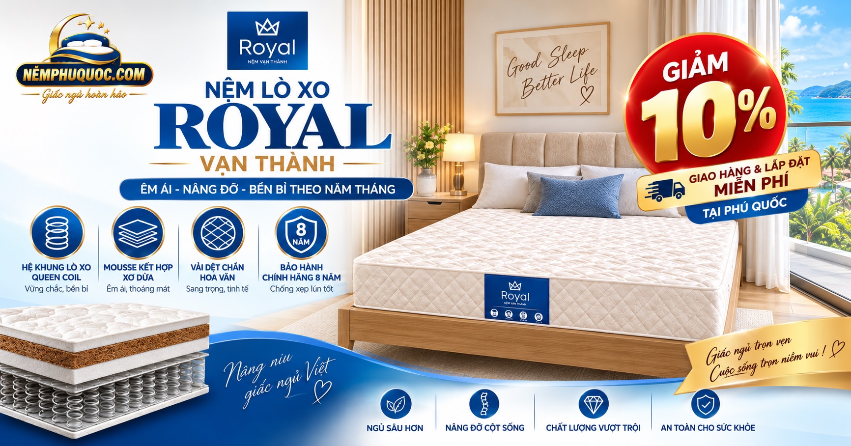 Nệm lò xo Royal Vạn Thành chính hãng tại Nệm Phú Quốc